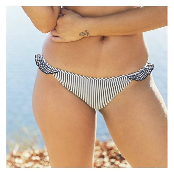 Aerie Seersucker Ruffle Bikini Bottom in True Black Size S NWT - Picture 1 of 8